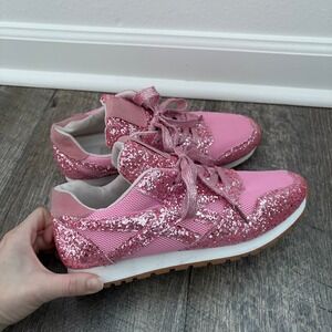 Boutique Pink Sparkle laced Sneakers Size 37 Women's 6.5